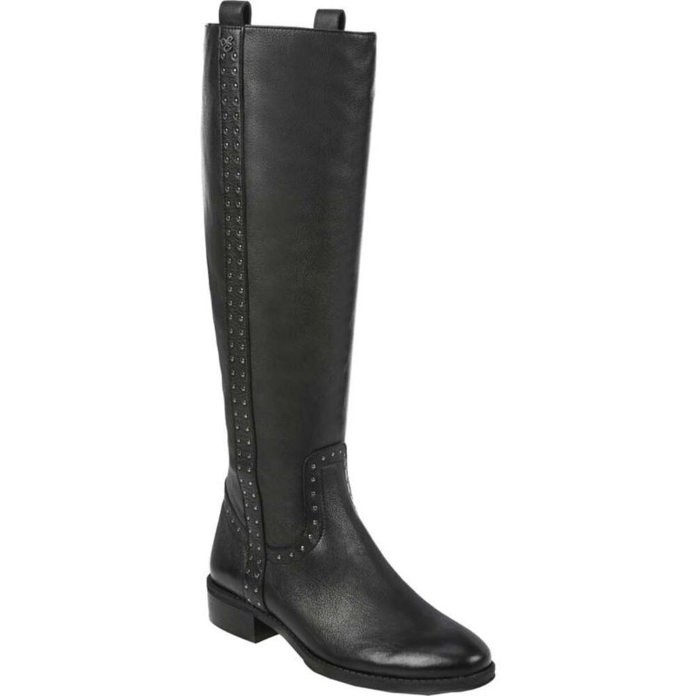 NWT SAM EDELMAN Womens Black Studded Prina Block Heel Leather Riding Boot 7.5 M